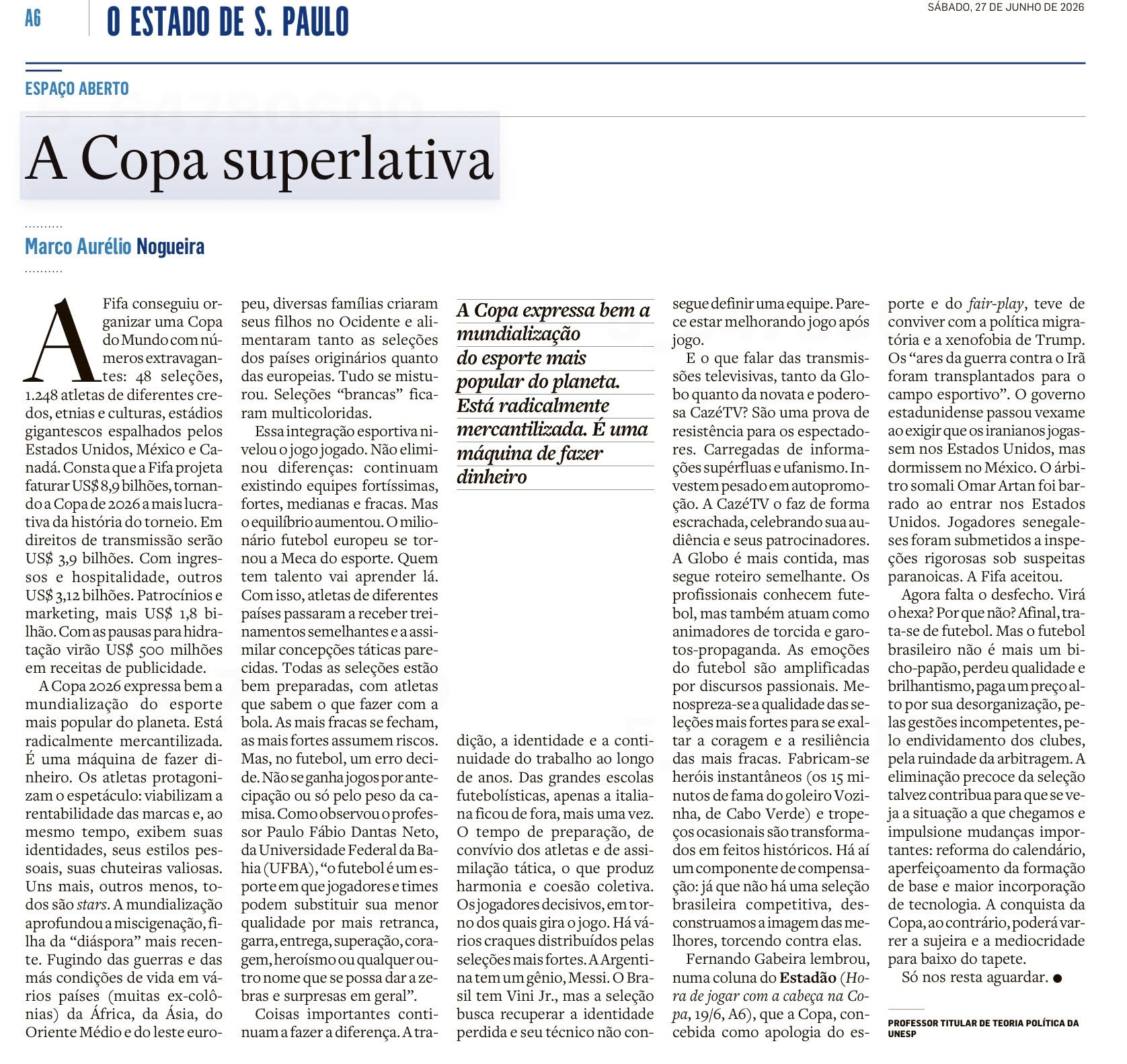 Copa do mundo superlativa Estadao 29 jun 2026