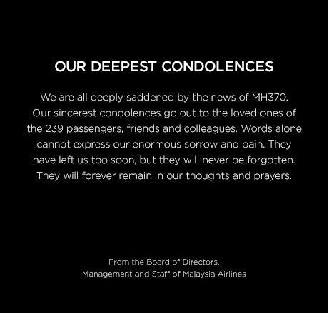 Malaysia Airlines Condolencias